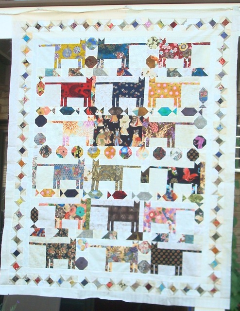 The first Borderpalooza top: Japanese Cats is now ready to "age" for quilting.